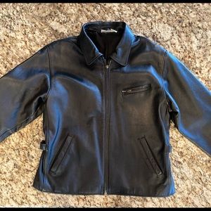 Black leather bomber jacket